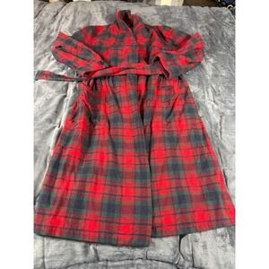 Pendleton Mens Vintage 100% Virgin Wool‎ Plaid Robe Red Green Size M Made in USA
